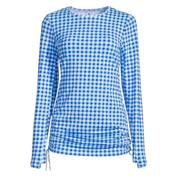 NWT Draper James X Lands End Blue Gingham Long Sleeve Tunic Rash Guard Large - Picture 2 of 6